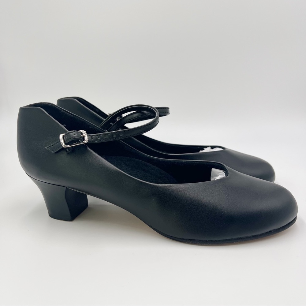 8.5W 8.5 WIDE Capezio Jr. Footlight Style # 550 Black Character Dance Shoes - Picture 2 of 14
